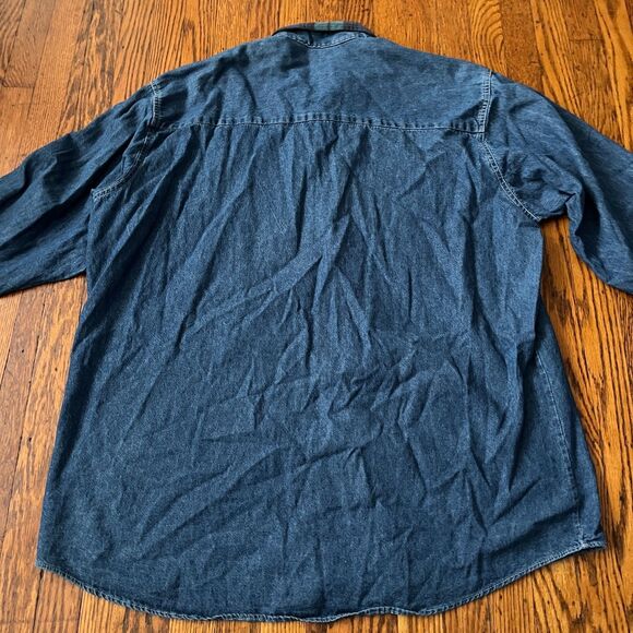 Vintage 90s Three Rivers Jack Daniel's Denim Button Up Shirt XL Plaid Collar USA - Picture 9 of 9